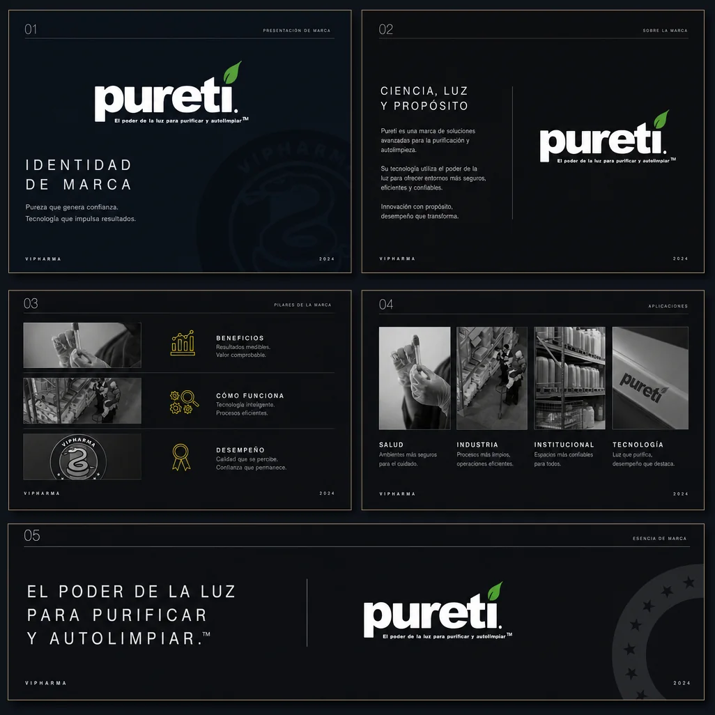 Presentación de la identidad de marca de Pureti, para Vipharma